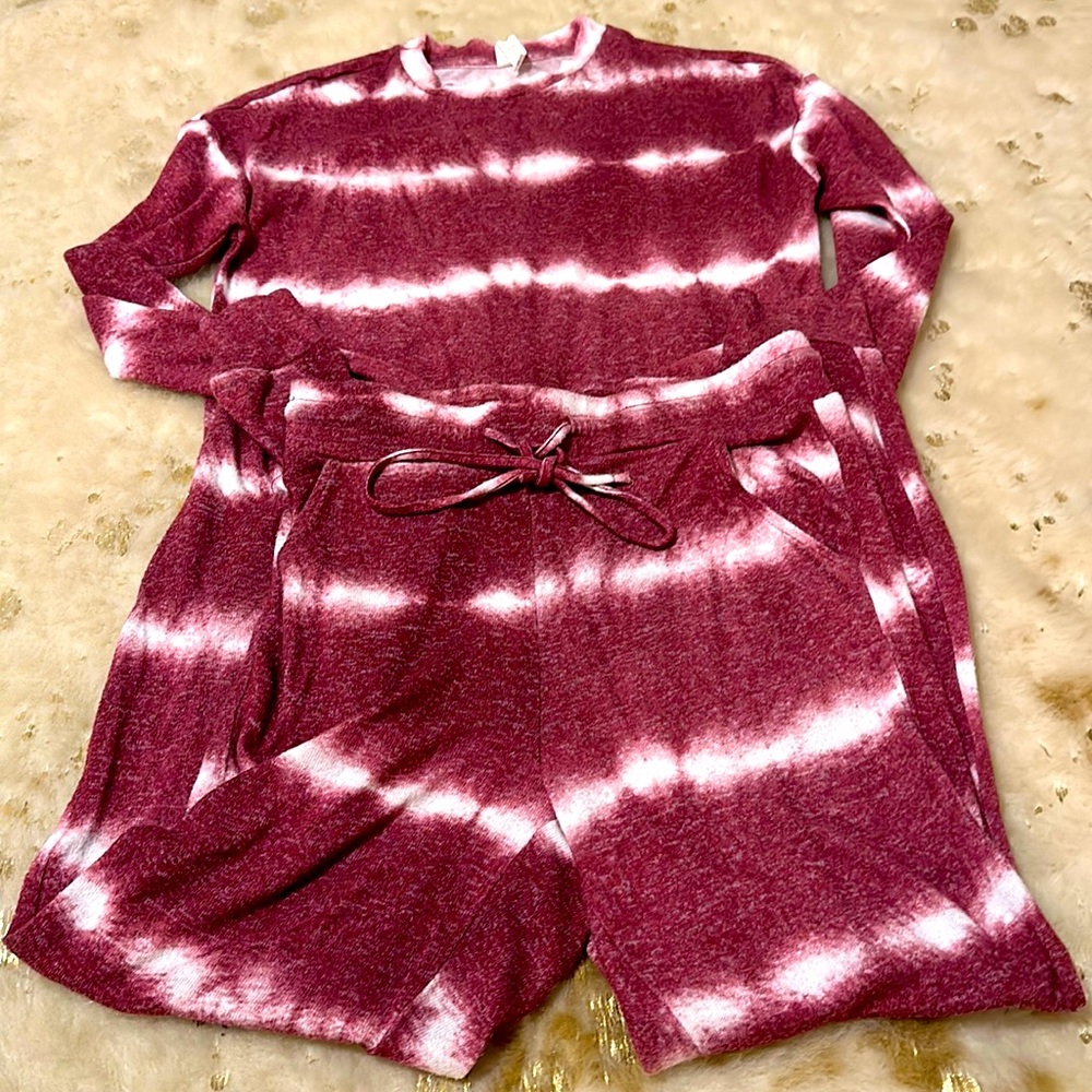 Tie dye pink white matching pajama lounge jogger pants set long sleeve
